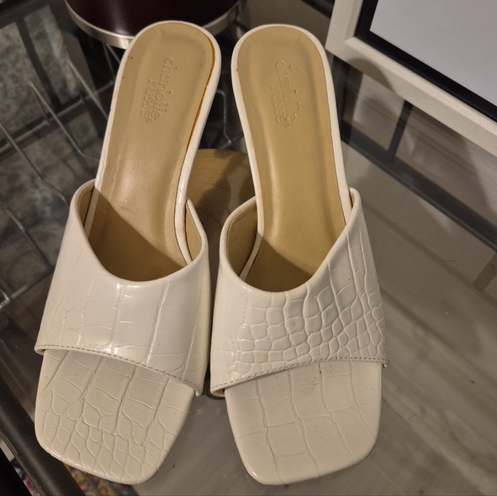Charlotte Russe Cream Croc-Embossed Mules - Picture 1 of 6